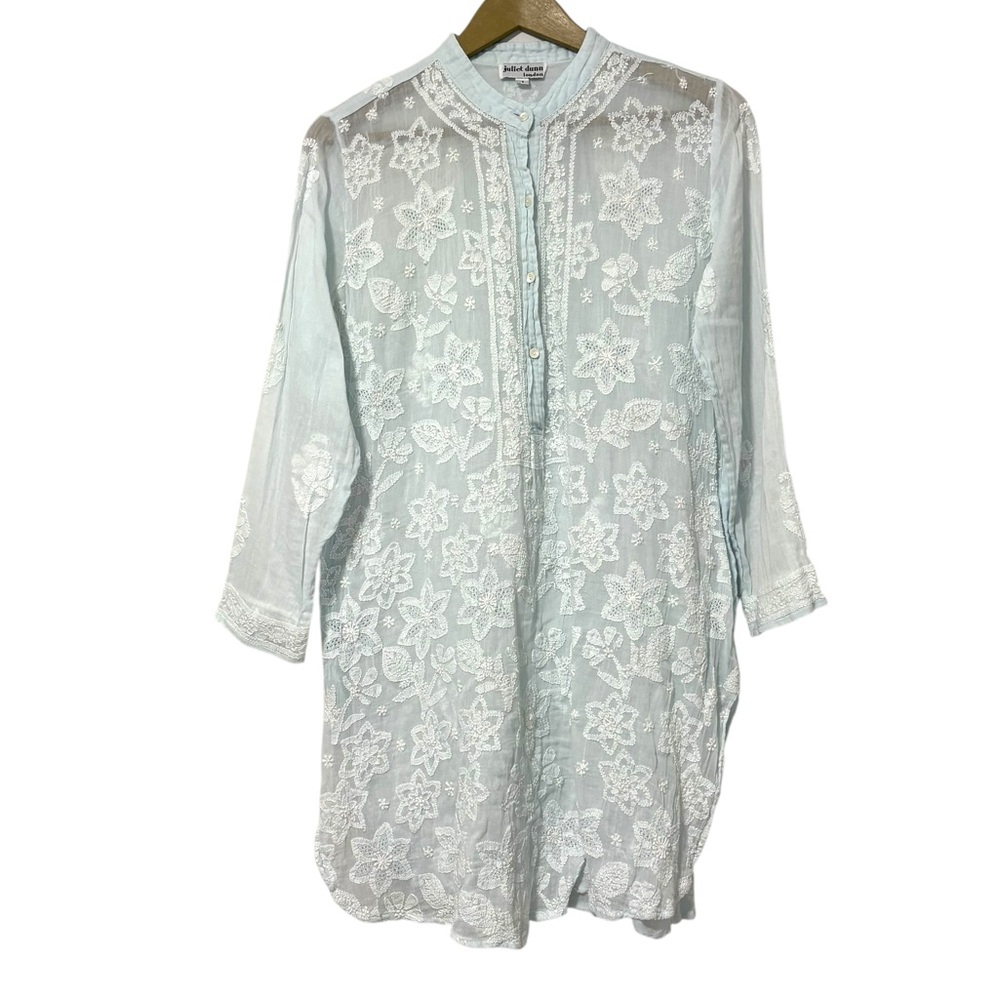 Juliet Dunn Light Blue Size 1 Embroidered Long Sleeve Mini Dress Peasant Boho